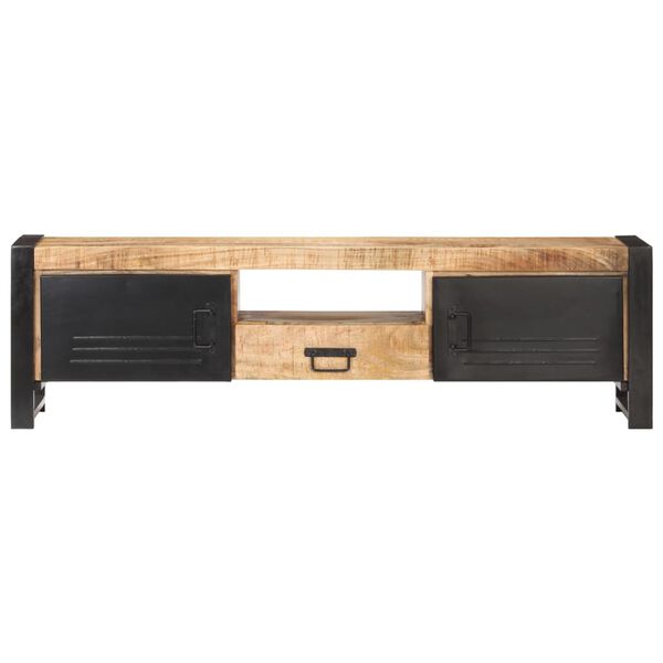 vidaXL TV Cabinet Brown and Black Rough Mango Wood, Iron