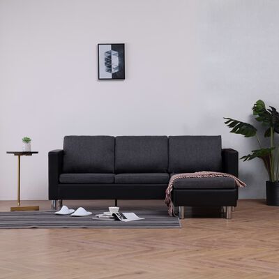 vidaXL 3-Seater Sofa with Cushions Black Faux Leather