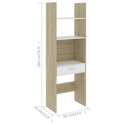 vidaXL Book Cabinet White and Sonoma Oak 23.6"x13.8"x70.9" Engineered Wood