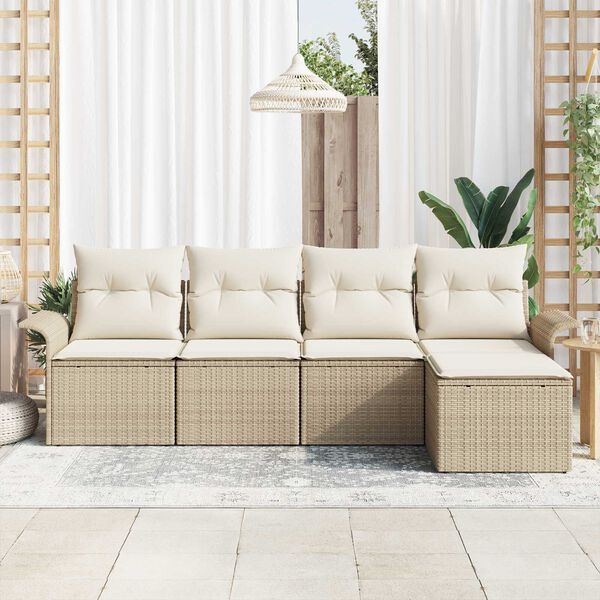 vidaXL Outdoor Sofa with Cushion 5 pcs Beige Poly Rattan