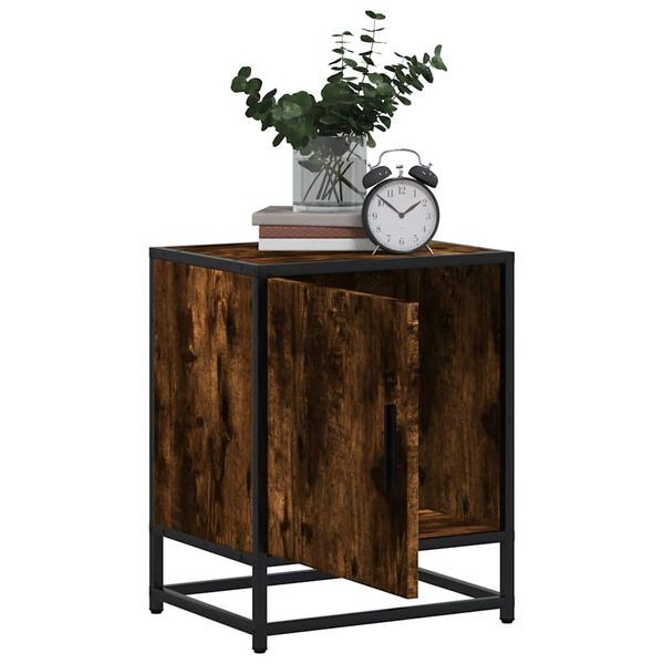 vidaXL Bedside Cabinet Smoked oak Engineered wood, Metal Small