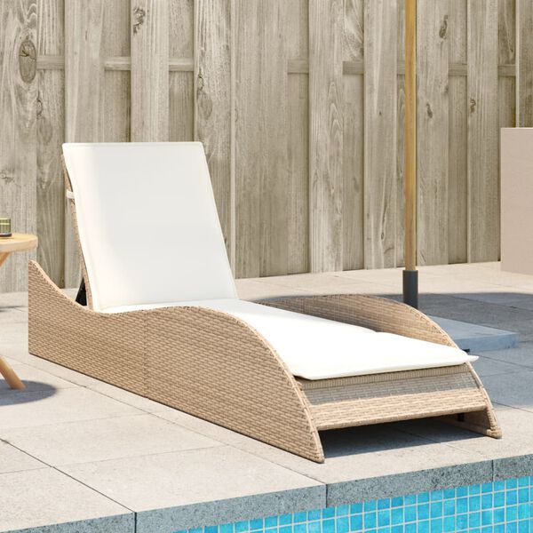 vidaXL Patio Sun Lounger Beige PE Rattan Standard
