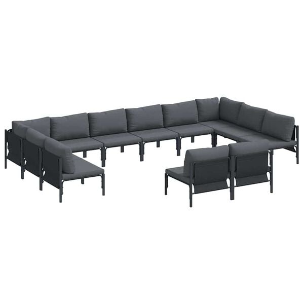 vidaXL Garden Sofa Set with Cushion 12 pcs Black Steel