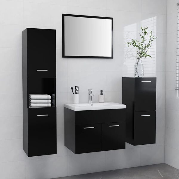 vidaXL Bathroom Furniture Set Black Engineered wood, acrylic Standard