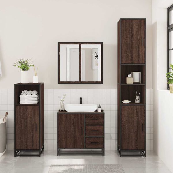 vidaXL Bathroom Furniture Set Brown Oak Engineered Wood, Metal, Glass