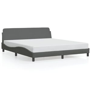 vidaXL Bed Frame Dark Gray Polyester Fabric, Metal, Solid Pine Wood, Plywood