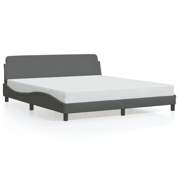 vidaXL Bed Frame Dark Gray Polyester Fabric, Metal, Solid Pine Wood, Plywood