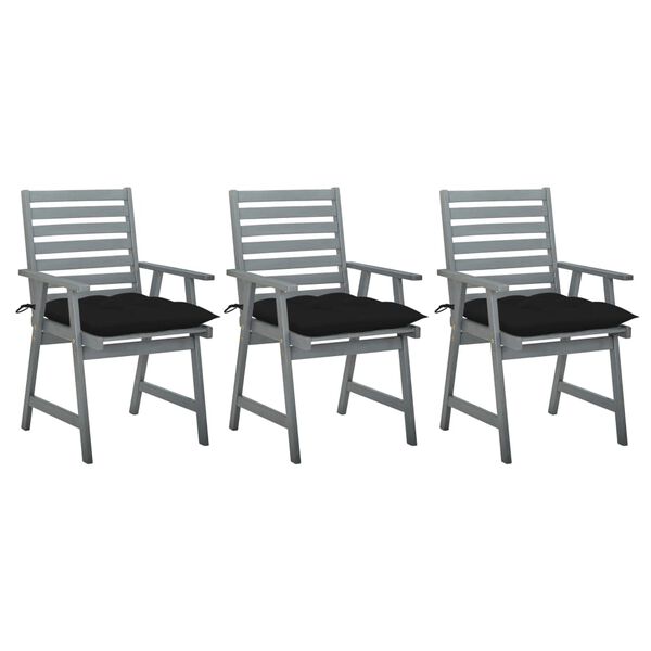 vidaXL Patio Dining Chairs with Cushions 3 pcs Solid Acacia Wood (312416+314918)