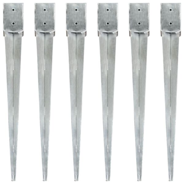 vidaXL Ground Spikes 6 pcs Silver 3.9x3.9x35.8" Galvanised Steel