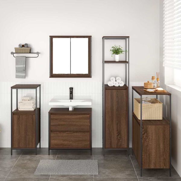 vidaXL Bathroom Furniture Set with Shelf 5 pcs Brown 76.5 x 35 x 95 cm