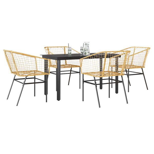vidaXL 5 Piece Patio Dining Set Brown Poly Rattan Glass