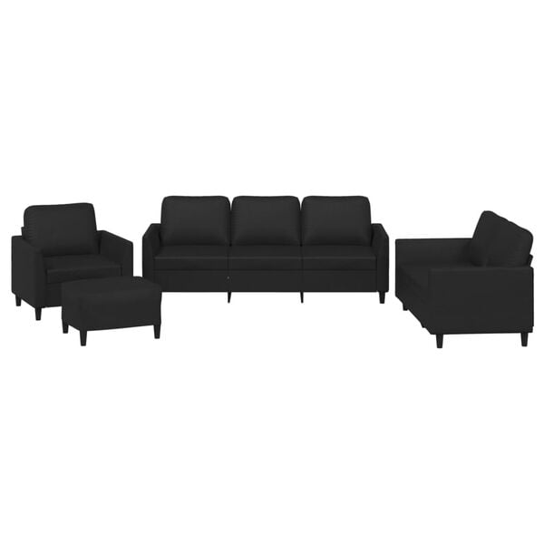 vidaXL Sofa Set Black Faux leather, Metal, Plywood, Foam Large Durable