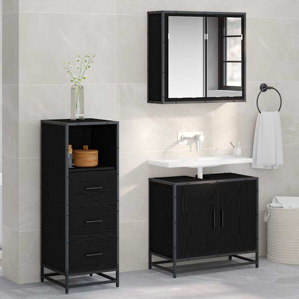 vidaXL Bathroom Furniture Set Black Oak 13.78 x 14.76 x 39.37 in
