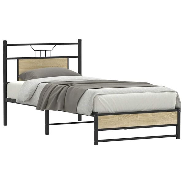 vidaXL Bed Frame Sonoma oak Engineered wood and steel Small Single