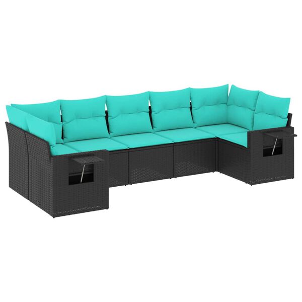 vidaXL Patio Sofa Set Black, Blue PE Rattan, Powder-Coated Steel, Polyester