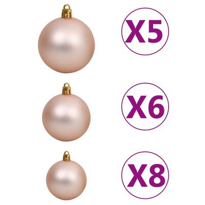 vidaXL 61 Piece Christmas Ball Set with Peak and 150 LEDs Rose Gold