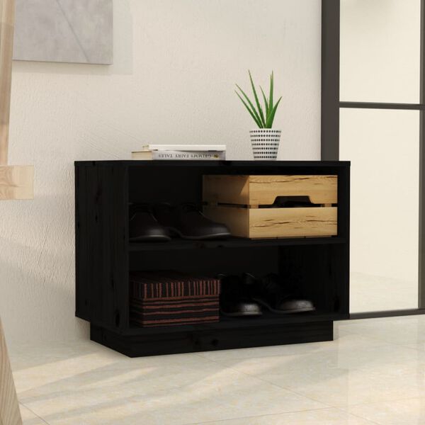 vidaXL Shoe Cabinet Black 23.6x13.4x17.7" Solid Wood Pine