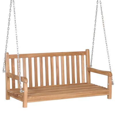 vidaXL Swing Bench with Green Cushion 47.2" Solid Wood Teak