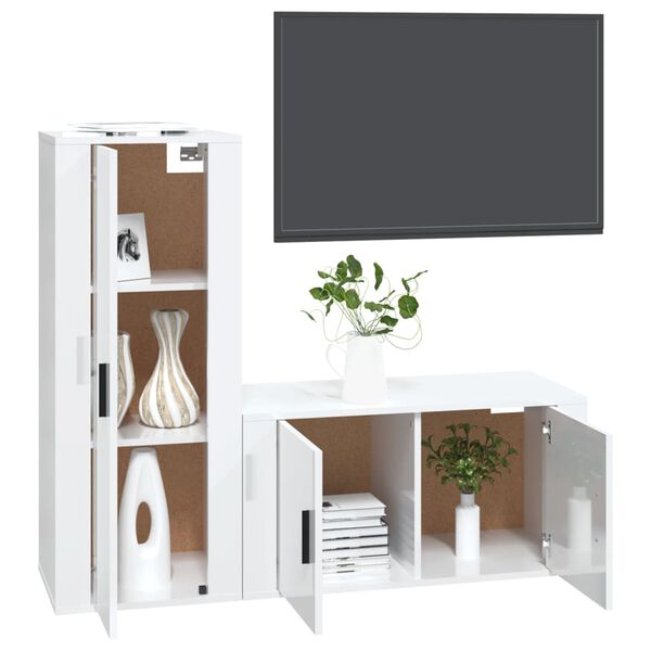 vidaXL TV Cabinet Set Set of 2 High Gloss White Engineered Wood
