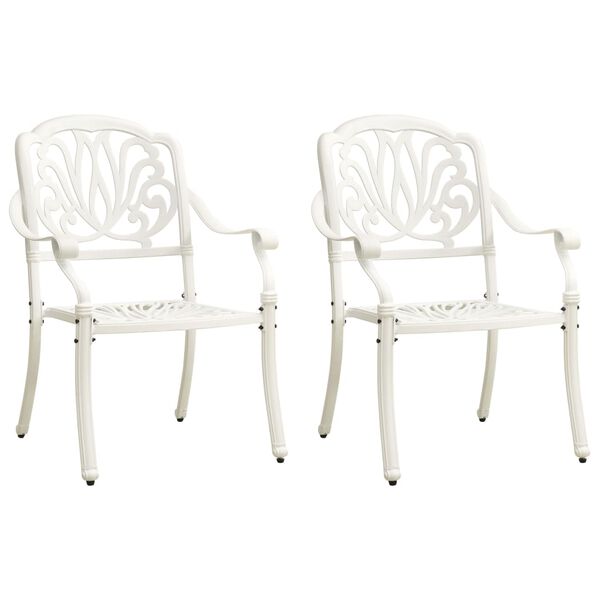 vidaXL Garden Chair Set of 2 White Cast Aluminum Standard Durable
