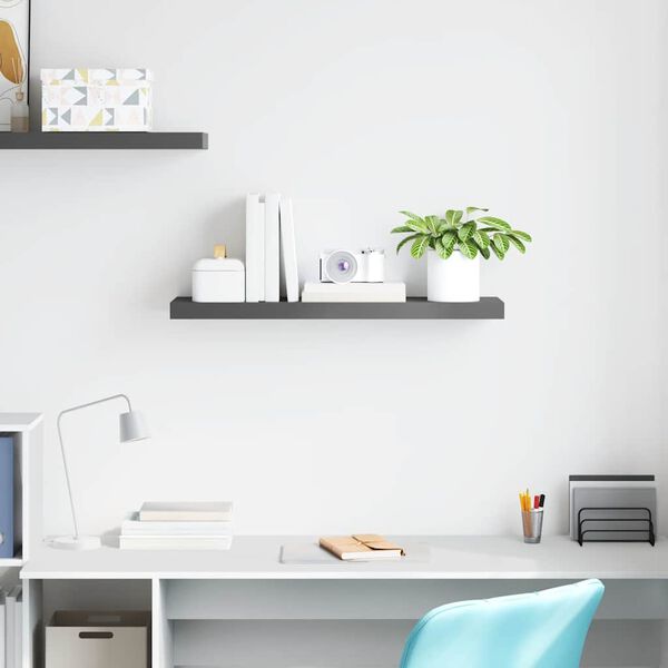 vidaXL Wall Shelf High gloss grey MDF, metal 31.5 in long Wall Shelf