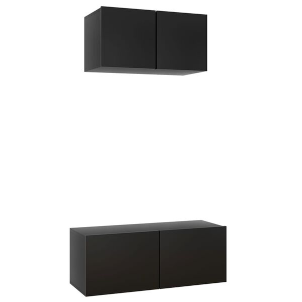 vidaXL TV Cabinet Set Set of 2 Black Engineered wood Medium
