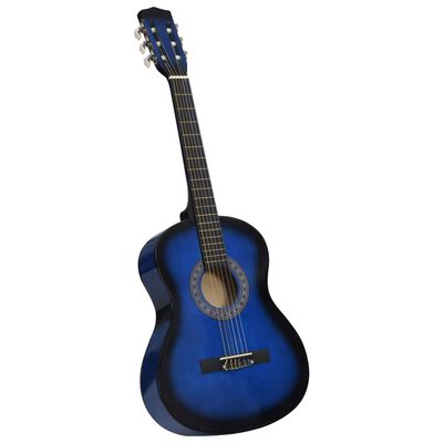 vidaXL 8 Piece Classical Guitar Kid Beginner Set Blue 3/4 36"