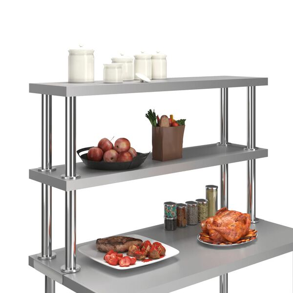 vidaXL 2-Tier Work Table Overshelf 47.2"x11.8"x25.6" Stainless Steel