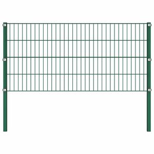 vidaXL Fence Panel with Posts Iron 69.5"x31.5" Green