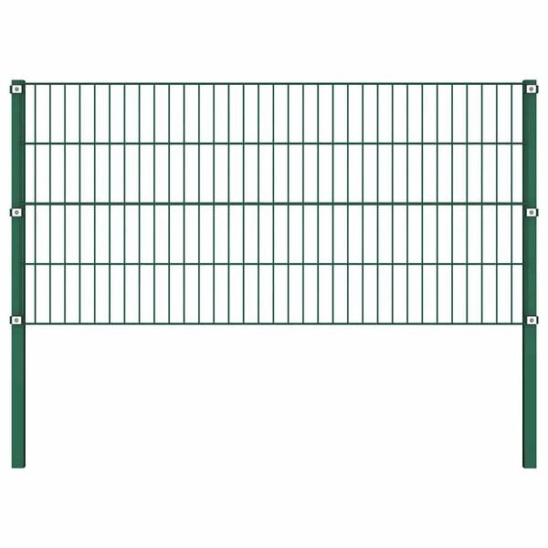 vidaXL Fence Panel with Posts Iron 69.5"x31.5" Green