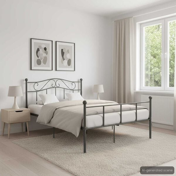 vidaXL Bed Frame Grey Metal 63 x 79 in Durable Metal Bed Frame