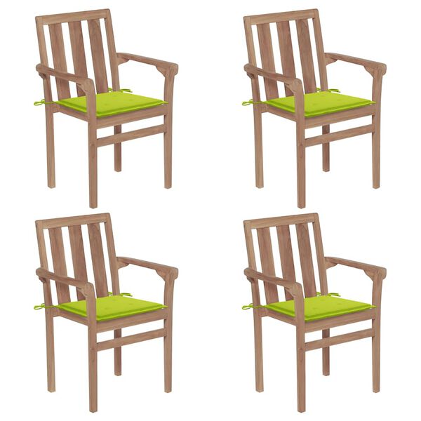 vidaXL Stackable Patio Chairs with Cushions 4 pcs Solid Teak Wood