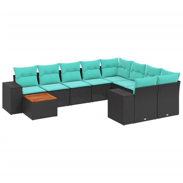 vidaXL 10 Piece Garden Sofa Set with Cushions Black Poly Rattan