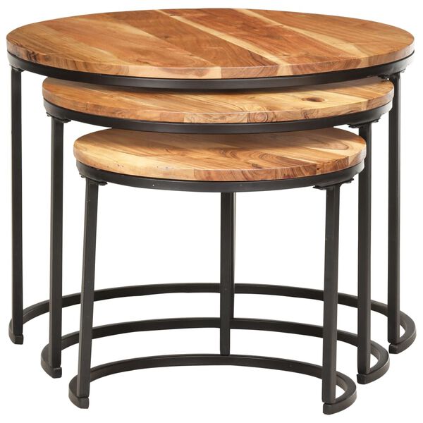 vidaXL Nesting Table Set of 3 Brown Solid acacia wood, iron