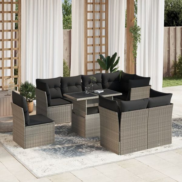vidaXL Garden Sofa Set Light Grey, Anthracite PE Rattan Large