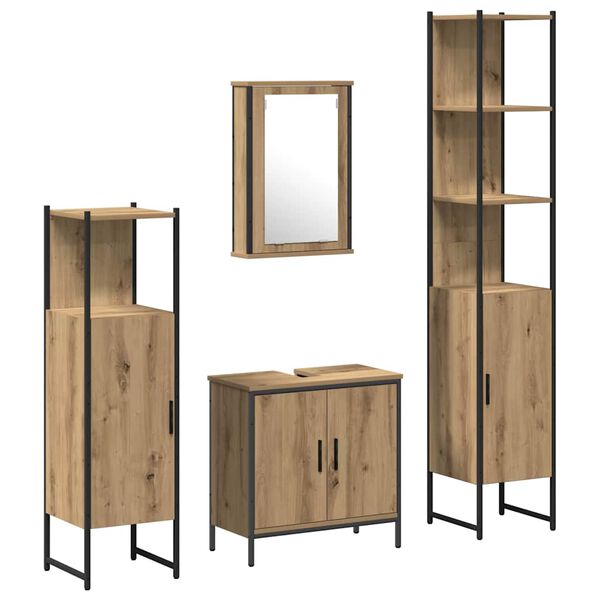 vidaXL Bathroom Furniture Set with Door 4 pcs Brown 33 x 33 x 185.5 cm