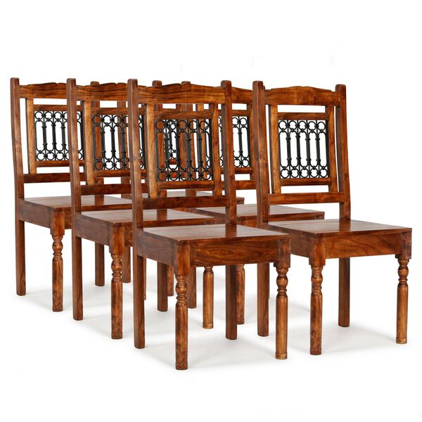 vidaXL Dining Chair Set of 6 Brown Solid acacia wood, cast iron Standard