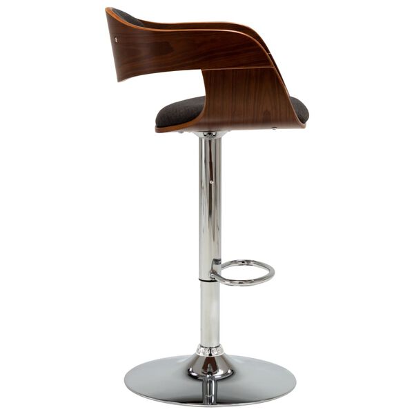 vidaXL Bar Chair Grey and Brown Fabric, Bent Wood, Chromed Metal