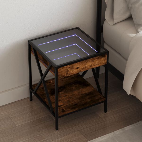 vidaXL Bedside Table Smoked oak Engineered wood, glass and steel