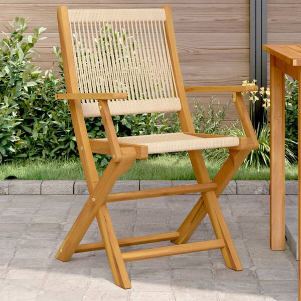 vidaXL Garden Chair Set of 2 Beige Solid Acacia Wood, Polypropylene
