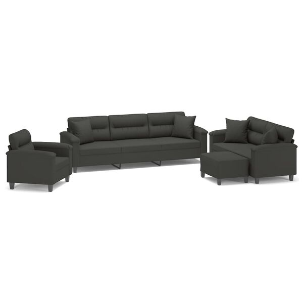 vidaXL 4 Piece Sofa Set with Pillows Dark Gray Microfiber Fabric