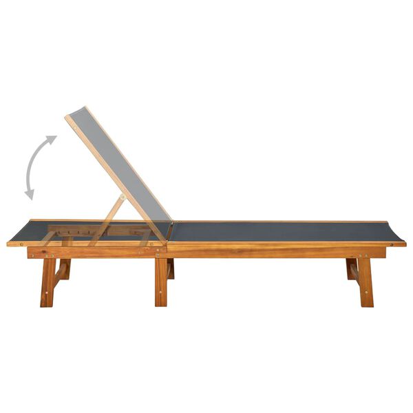 vidaXL Sun Lounger Natural Wood and Black Solid Acacia wood and Textilene