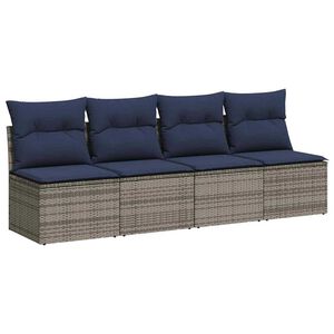 vidaXL Garden Sofa with Cushion Grey 227 x 62 x 69 cm Poly Rattan