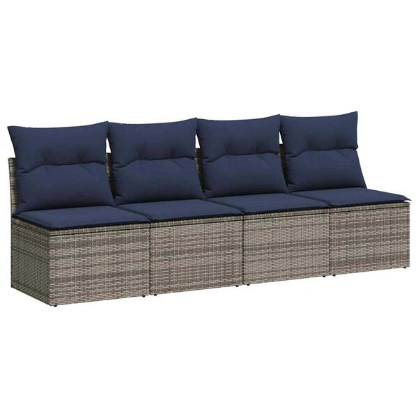 vidaXL Garden Sofa with Cushion Gray 220 x 62 x 69 cm poly rattan