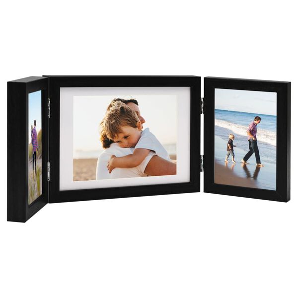 vidaXL Trifold Photo Frame Black MDF, PS (polystyrene)