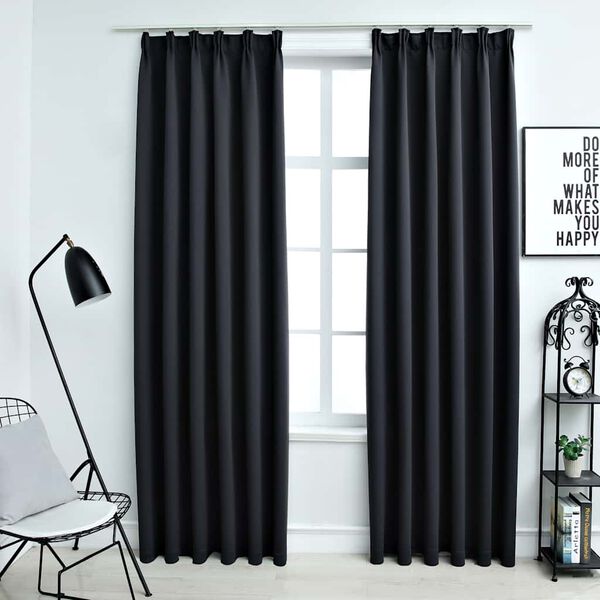 vidaXL Blackout Curtains with Hooks 2 pcs Black 55.1x68.9"