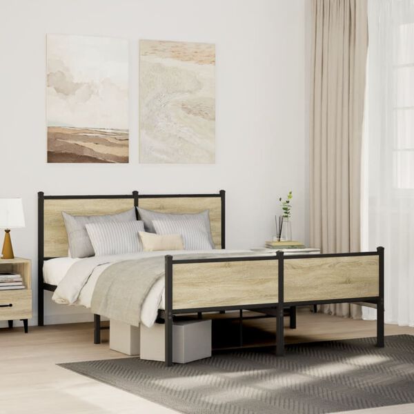vidaXL Bed Frame Sonoma Oak Steel, Engineered Wood King Bed Frame
