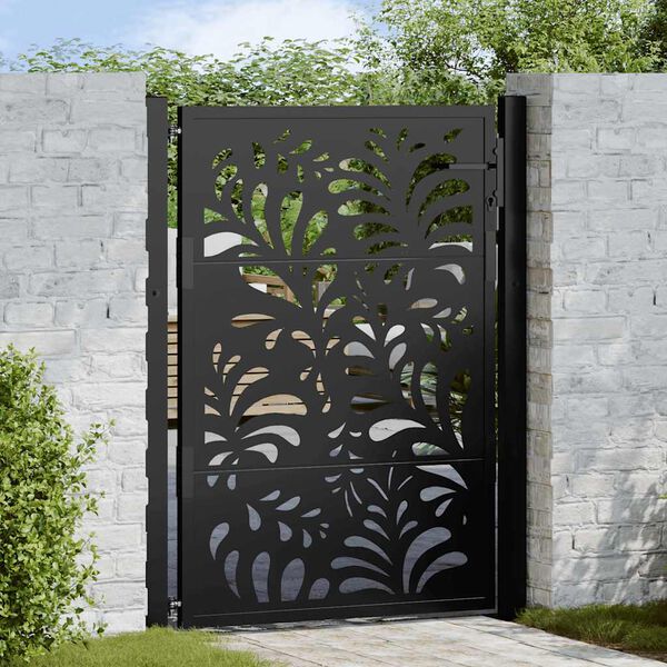 vidaXL Garden Gate Black 39.4x49.2" Steel Wave  Design