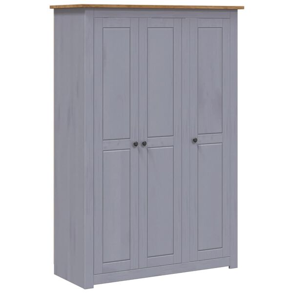 vidaXL Wardrobe Gray Solid Pine Wood Large Wardrobe Rectangular