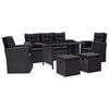 vidaXL Sofa Set Black PE rattan, powder-coated steel, glass Medium